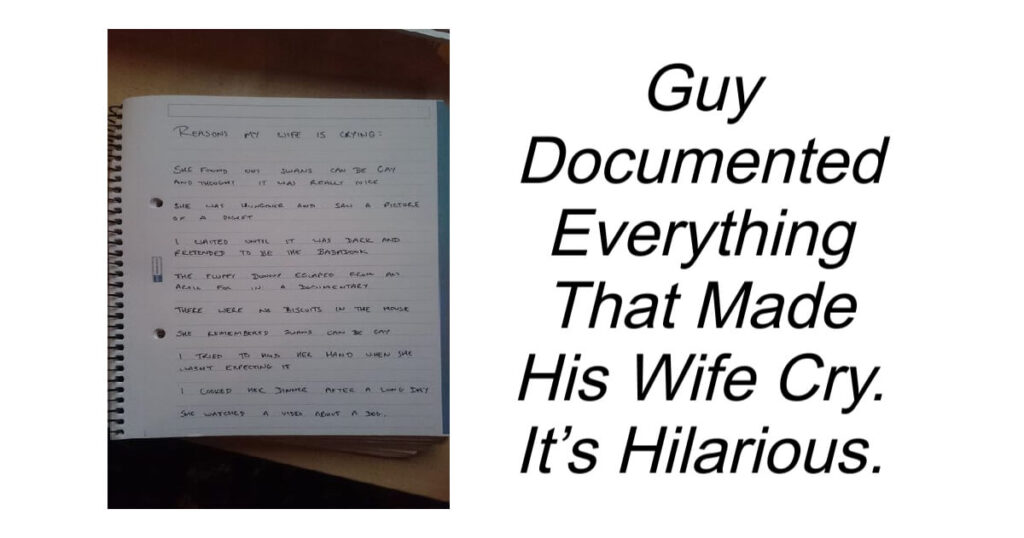 Guy Documented Everything That Made His Wife Cry. It’s Hilarious.