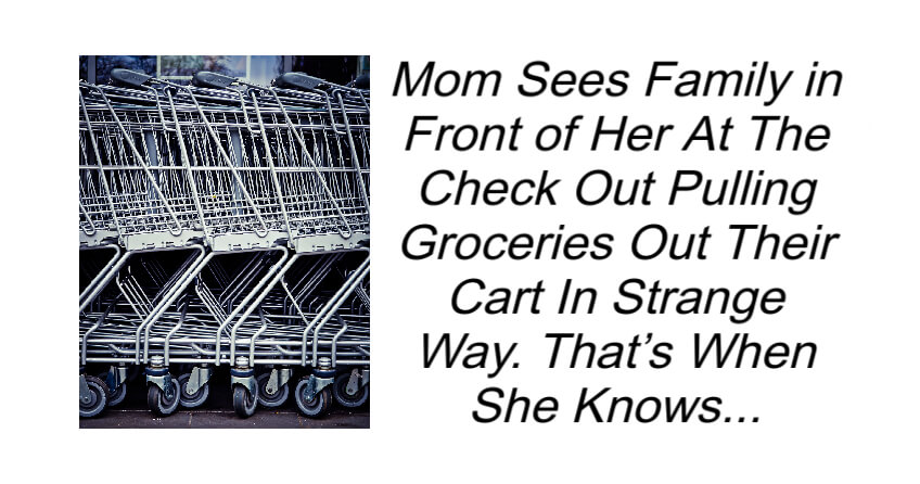 Mom Sees Family in Front of Her Pulling Groceries Out Their Cart
