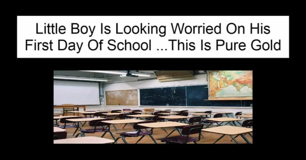 Little Boy Is Looking Worried On His First Day Of School