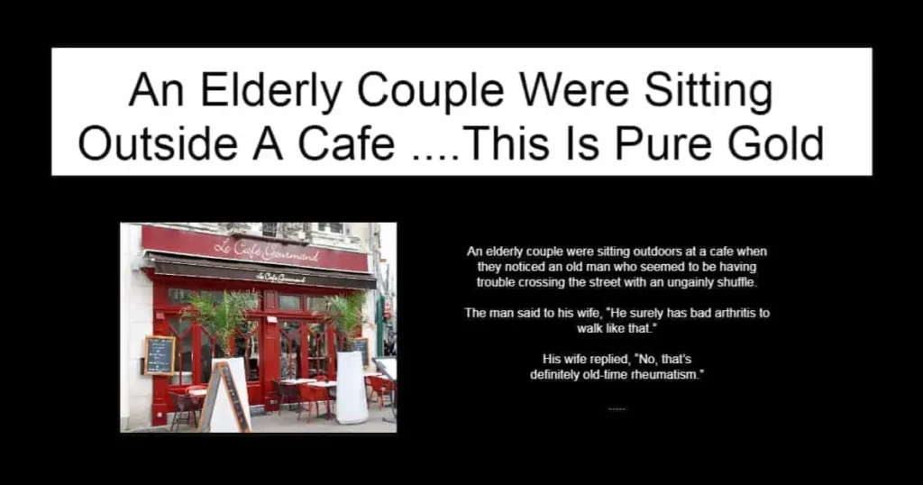 An Elderly Couple Were Sitting Outside A Cafe